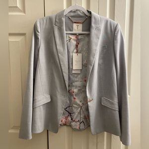Ted Baker Radiia topstitch detail blazer in light grey, size L/TB size 4/US 10